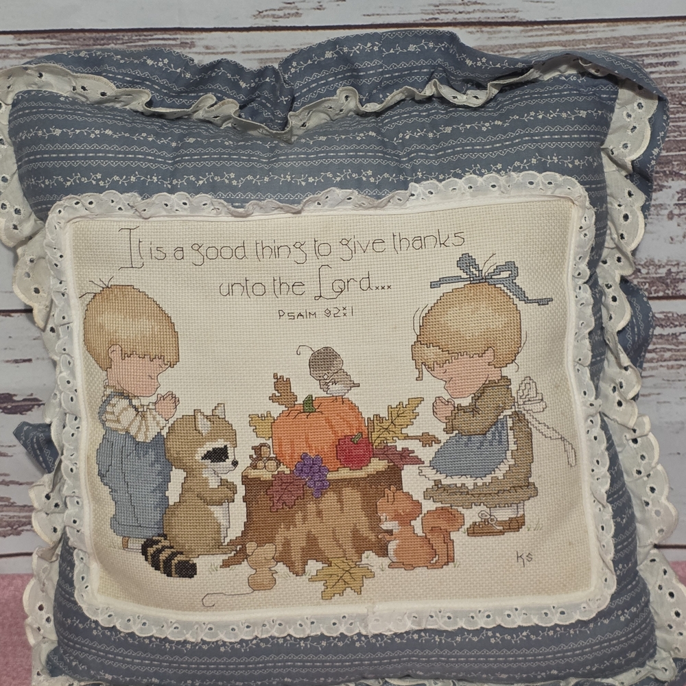 Blue and Cream Accent Pillow